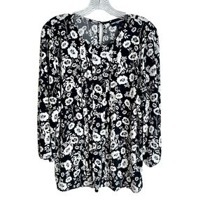 Karl Lagerfeld Paris Black White Floral Print Blouse Size Large